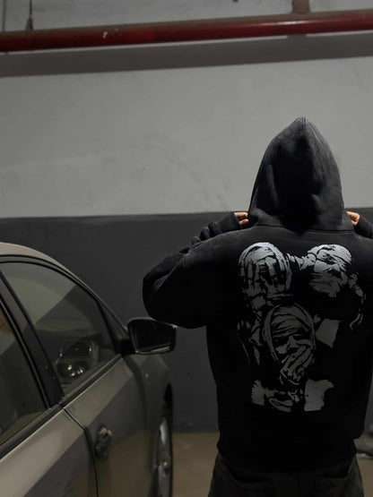 IVORA "SEE NO EVIL"  Zip Up Washed Hoodie