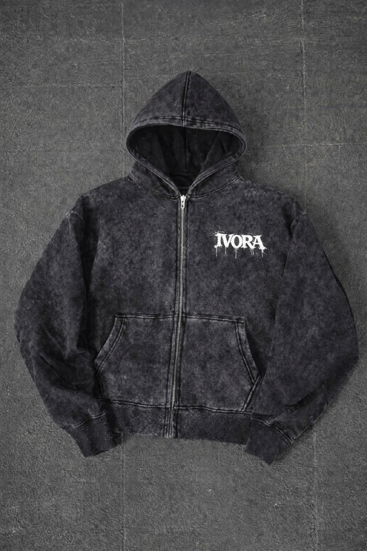 IVORA "SEE NO EVIL"  Zip Up Washed Hoodie